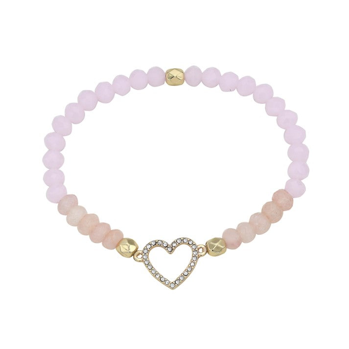 Heart With Bead Stretch Bracelet 14k Yellow Gold