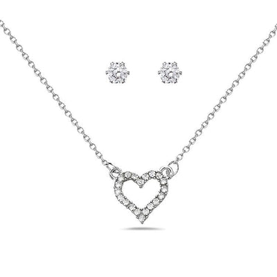 LU GAETA Gift Boxed Jewelry Sterling Silver "Heart" CZ Pendant & Stud Earring Set - Lu Gaeta