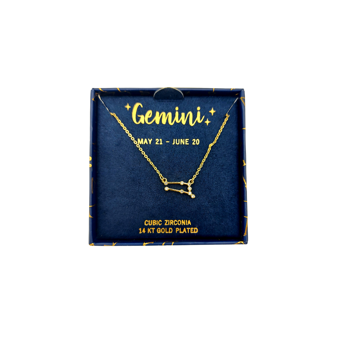 14K Yellow Gold Plated Cubic Zirconia Horoscope Pendant, Zodiac: Gemini