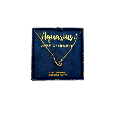 14K Yellow Gold Plated Cubic Zirconia Horoscope Pendant, Zodiac: Aquarius