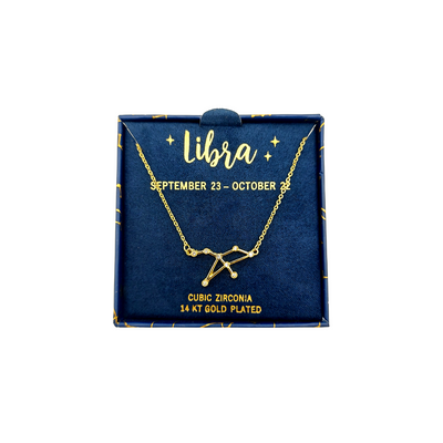 14K Yellow Gold Plated Cubic Zirconia Horoscope Pendant, Zodiac: Libra