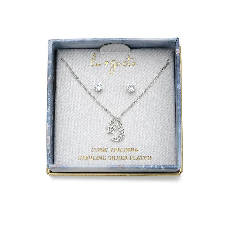 LU GAETA Gift Boxed Jewelry Sterling Silver "Interstellar" Pendant & CZ Earring Set - Lu Gaeta