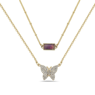 14K Yellow Gold Plated Butterfly Amethyst Women's Duo Pendant Set